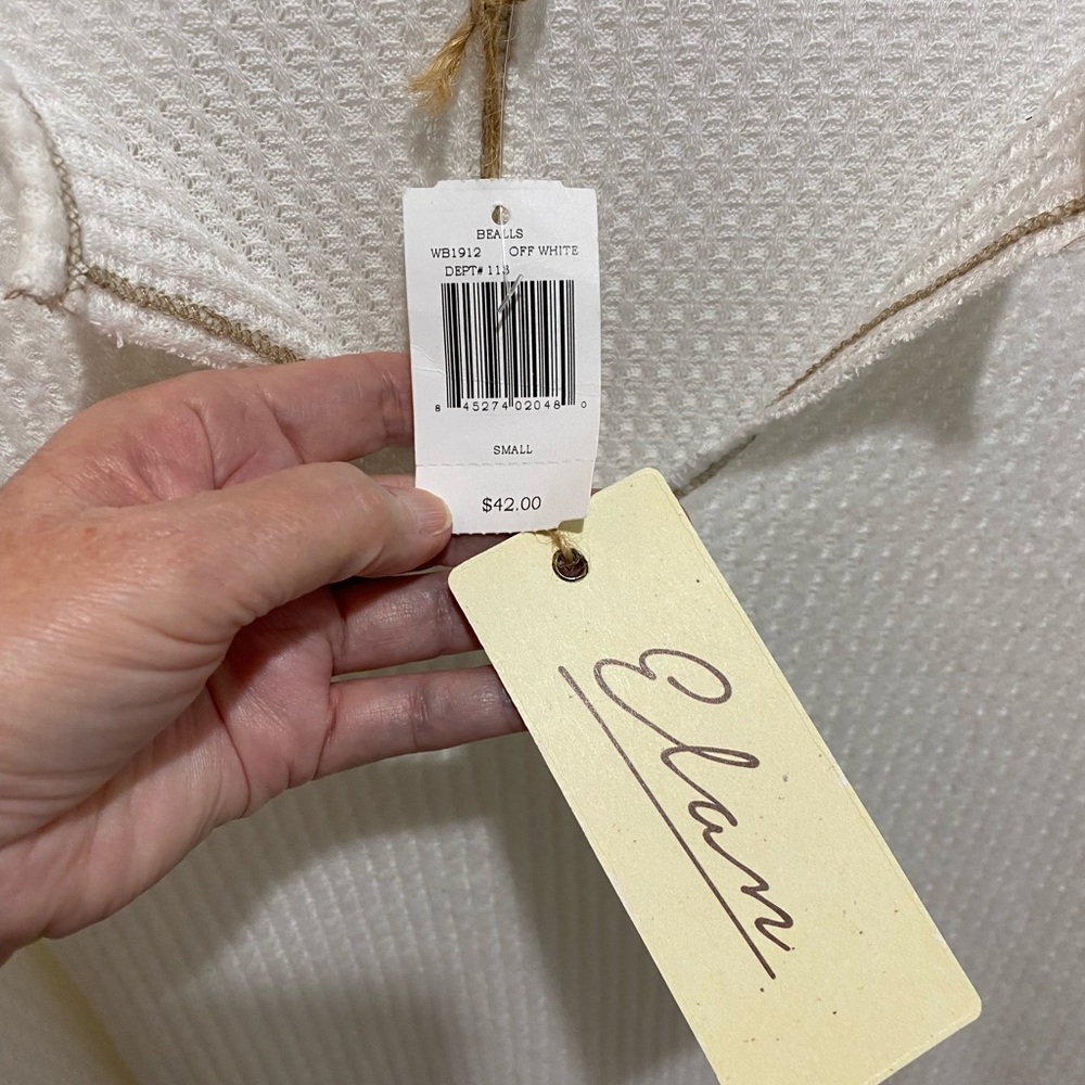 Elan Ladies Long Sleeve Textured Off White Top - S - Picture 4 of 8
